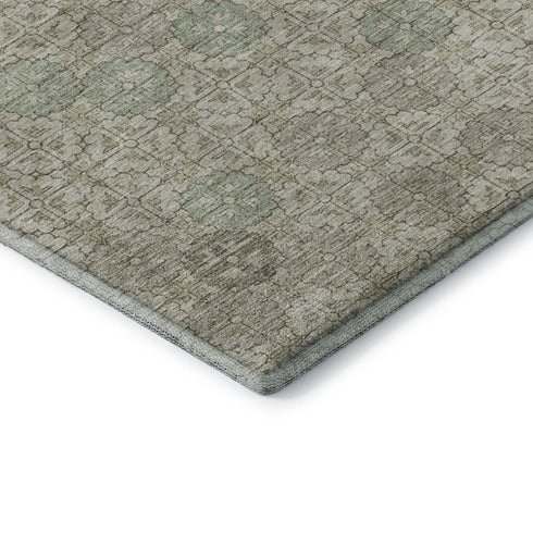 5' X 8' Beige And Taupe Geometric Washable Area Rug With UV Protection