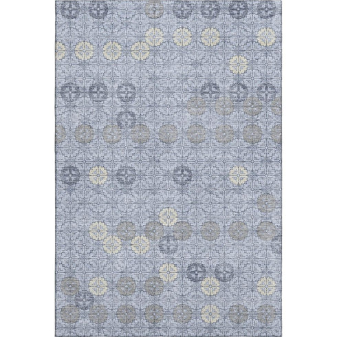 5' X 8' Blue And Ivory Geometric Washable Area Rug With UV Protection