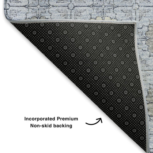 5' X 8' Blue And Ivory Geometric Washable Area Rug With UV Protection