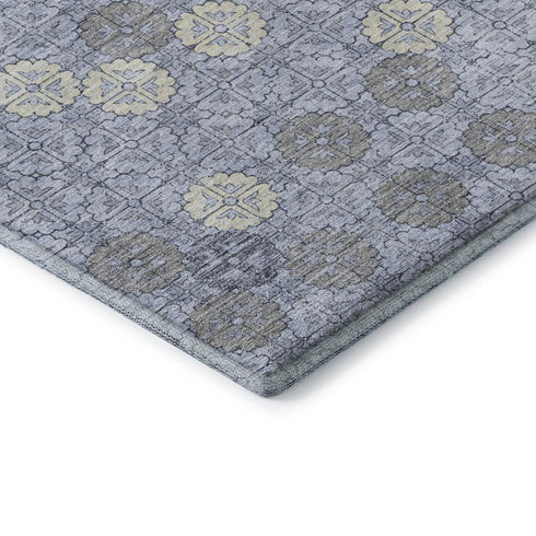 5' X 8' Blue And Ivory Geometric Washable Area Rug With UV Protection