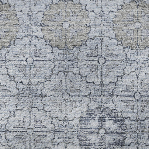 5' X 8' Blue And Ivory Geometric Washable Area Rug With UV Protection