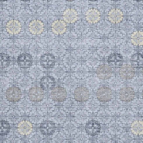 5' X 8' Blue And Ivory Geometric Washable Area Rug With UV Protection