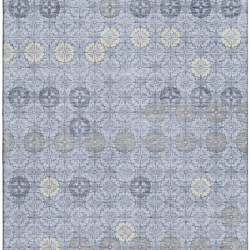 5' X 8' Blue And Ivory Geometric Washable Area Rug With UV Protection
