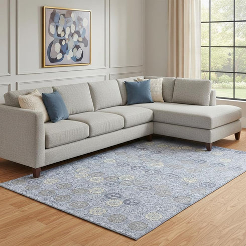 8' X 10' Blue And Ivory Geometric Washable Area Rug With UV Protection