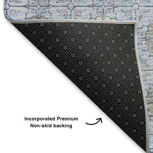 8' X 10' Blue And Ivory Geometric Washable Area Rug With UV Protection