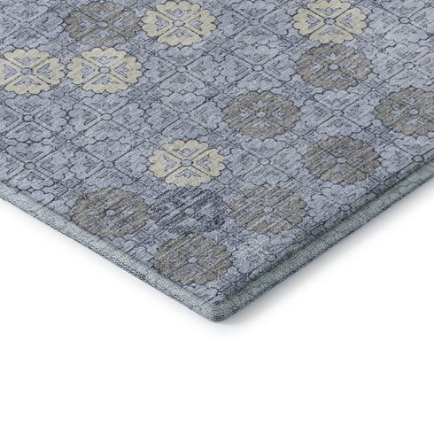 8' X 10' Blue And Ivory Geometric Washable Area Rug With UV Protection