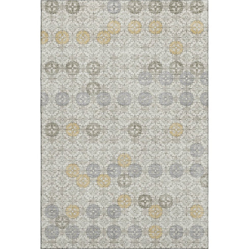 5' X 8' Ivory Gold And Gray Geometric Washable Area Rug With UV Protection