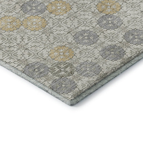 5' X 8' Ivory Gold And Gray Geometric Washable Area Rug With UV Protection