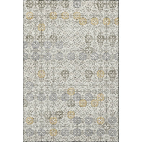 5' X 8' Ivory Gold And Gray Geometric Washable Area Rug With UV Protection