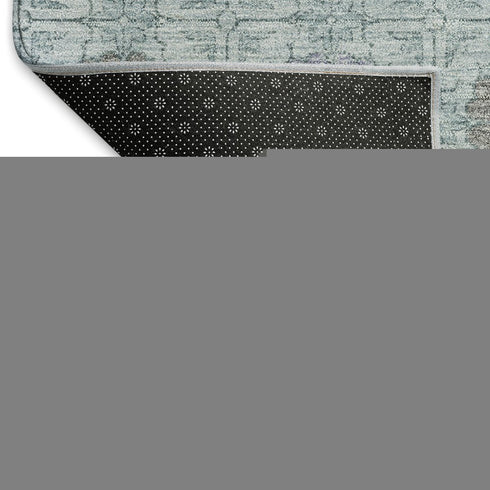 8' Teal And Gray Geometric Washable Round Rug With UV Protection