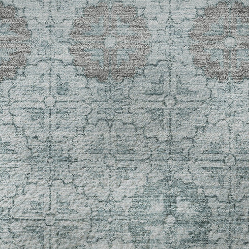 8' Teal And Gray Geometric Washable Round Rug With UV Protection