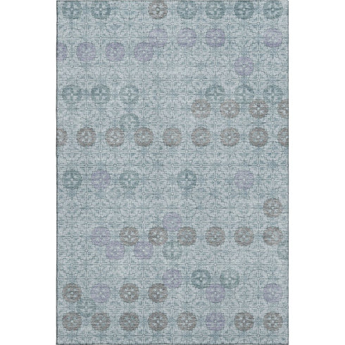 8' X 10' Teal And Gray Geometric Washable Area Rug With UV Protection