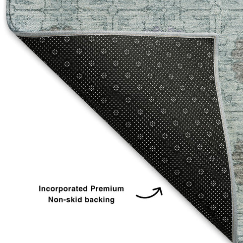 8' X 10' Teal And Gray Geometric Washable Area Rug With UV Protection