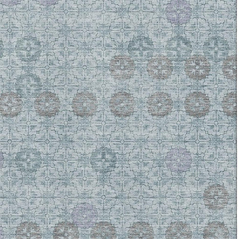 8' X 10' Teal And Gray Geometric Washable Area Rug With UV Protection