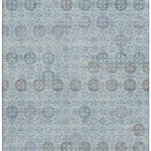 8' X 10' Teal And Gray Geometric Washable Area Rug With UV Protection