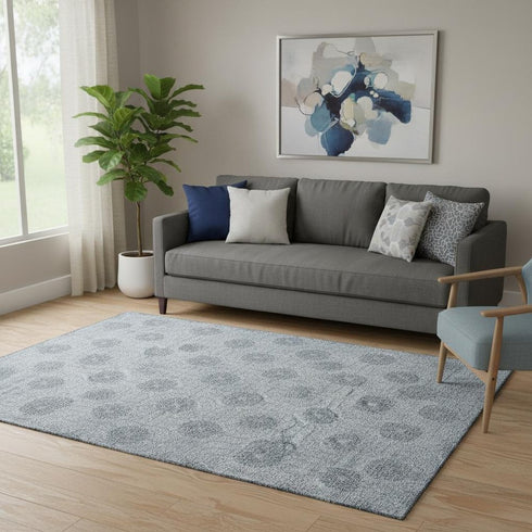 5' X 8' Blue Gray And Ivory Damask Washable Area Rug With UV Protection
