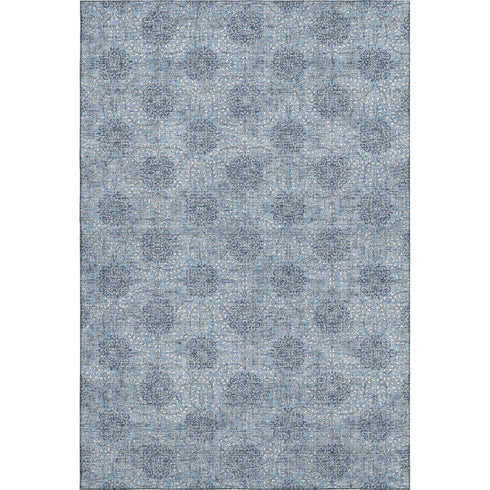 5' X 8' Blue Gray And Ivory Damask Washable Area Rug With UV Protection