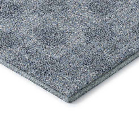 5' X 8' Blue Gray And Ivory Damask Washable Area Rug With UV Protection