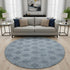 8' Blue Gray And Ivory Damask Washable Round Rug With UV Protection