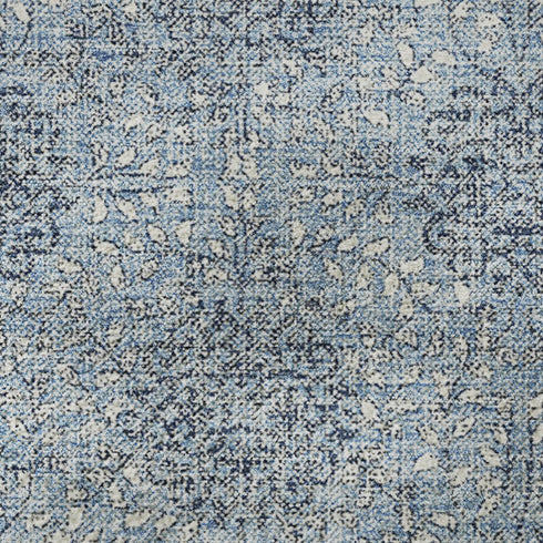 9' X 12' Blue Gray And Ivory Damask Washable Area Rug With UV Protection