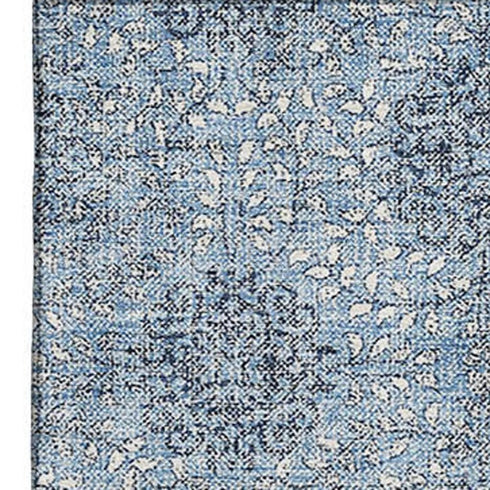 9' X 12' Blue Gray And Ivory Damask Washable Area Rug With UV Protection