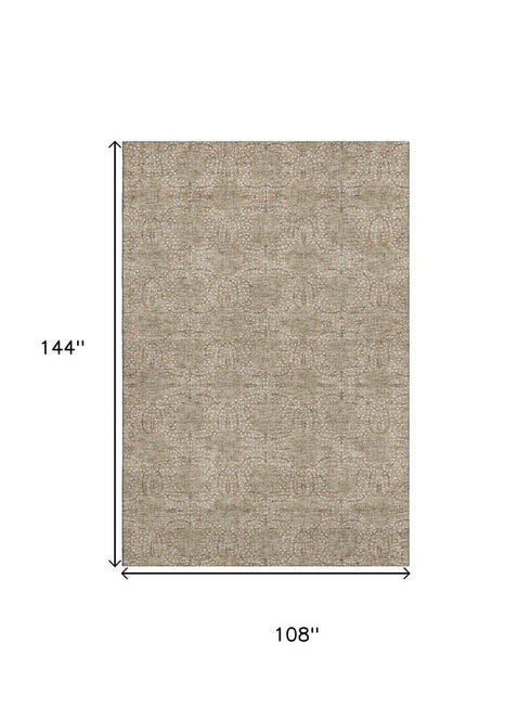 9' X 12' Copper And Beige Damask Washable Area Rug With UV Protection