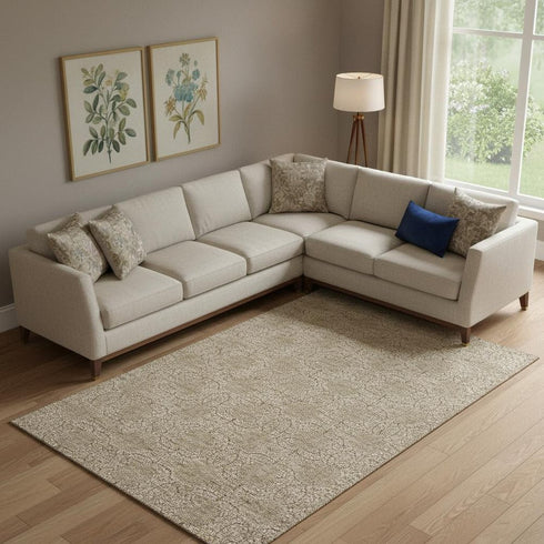 9' X 12' Copper And Beige Damask Washable Area Rug With UV Protection