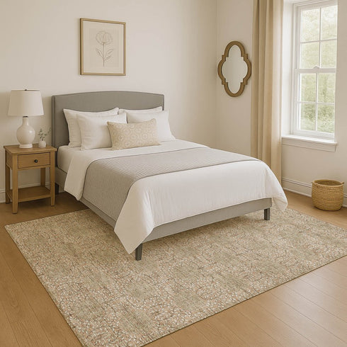 9' X 12' Copper And Beige Damask Washable Area Rug With UV Protection