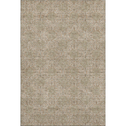 9' X 12' Copper And Beige Damask Washable Area Rug With UV Protection
