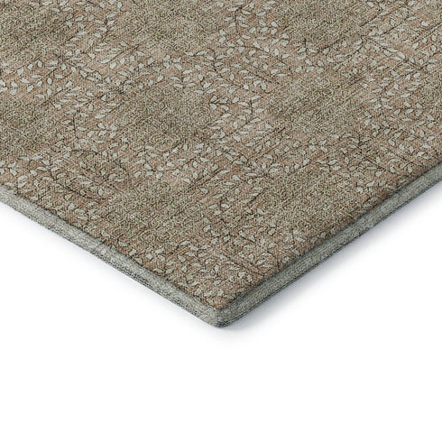 9' X 12' Copper And Beige Damask Washable Area Rug With UV Protection
