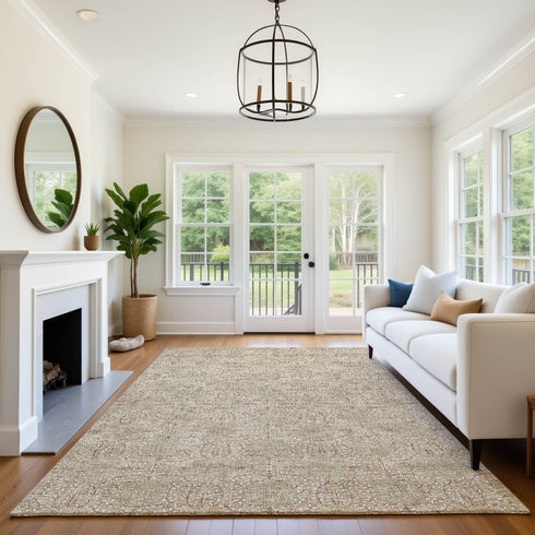9' X 12' Copper And Beige Damask Washable Area Rug With UV Protection