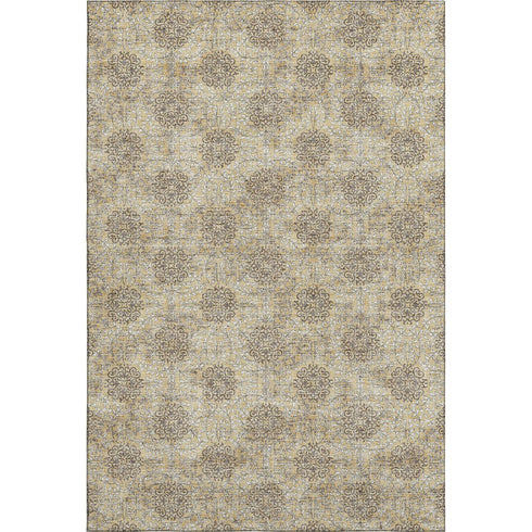 5' X 8' Gold And Taupe Damask Washable Area Rug With UV Protection