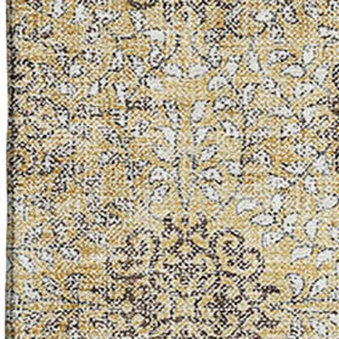 5' X 8' Gold And Taupe Damask Washable Area Rug With UV Protection