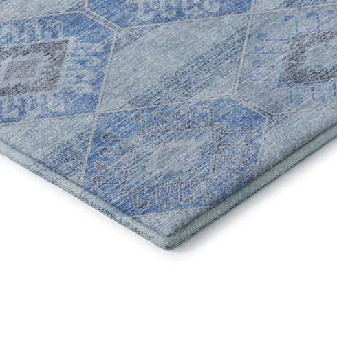 5' X 8' Blue And Gray Geometric Washable Area Rug With UV Protection