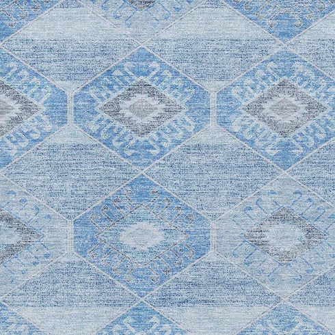 5' X 8' Blue And Gray Geometric Washable Area Rug With UV Protection
