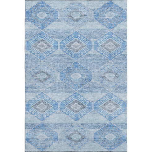 8' X 10' Blue And Gray Geometric Washable Area Rug With UV Protection