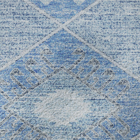8' X 10' Blue And Gray Geometric Washable Area Rug With UV Protection