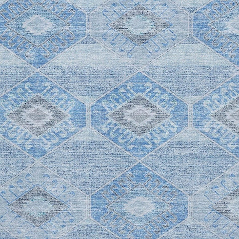 8' X 10' Blue And Gray Geometric Washable Area Rug With UV Protection