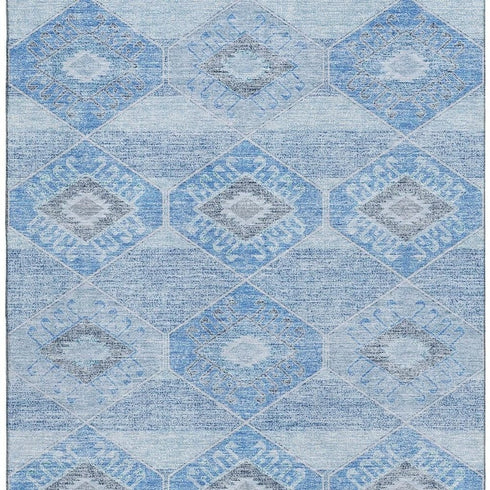 8' X 10' Blue And Gray Geometric Washable Area Rug With UV Protection