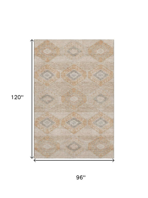 8' X 10' Copper And Gray Geometric Washable Area Rug With UV Protection