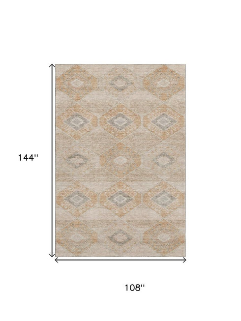 9' X 12' Copper And Gray Geometric Washable Area Rug With UV Protection