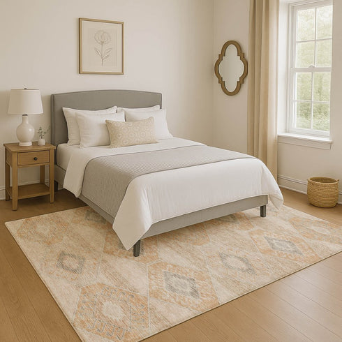 9' X 12' Copper And Gray Geometric Washable Area Rug With UV Protection