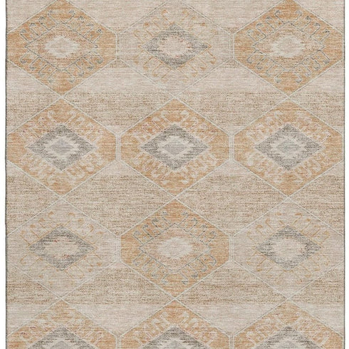 9' X 12' Copper And Gray Geometric Washable Area Rug With UV Protection