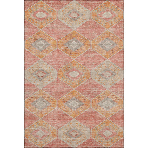 8' X 10' Coral Orange And Beige Geometric Washable Area Rug With UV Protection