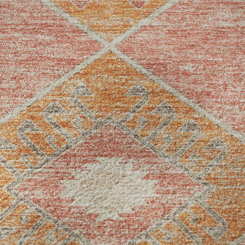 8' X 10' Coral Orange And Beige Geometric Washable Area Rug With UV Protection