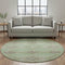 8' Green And Beige Geometric Washable Round Rug With UV Protection