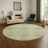 8' Green And Beige Geometric Washable Round Rug With UV Protection
