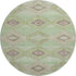 8' Green And Beige Geometric Washable Round Rug With UV Protection