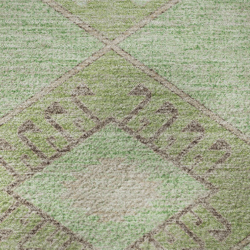 8' Green And Beige Geometric Washable Round Rug With UV Protection