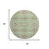 8' Green And Beige Geometric Washable Round Rug With UV Protection